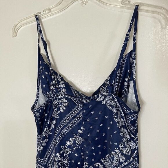CIDER blue bandana paisley cowl neck cami bodycon mini dress size XS - Picture 4 of 7